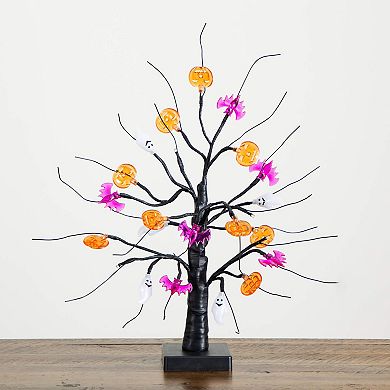 nearly natural 18-Inch Pre-Lit Artificial Halloween Ghost, Bats & Pumpkins Ornament Tree