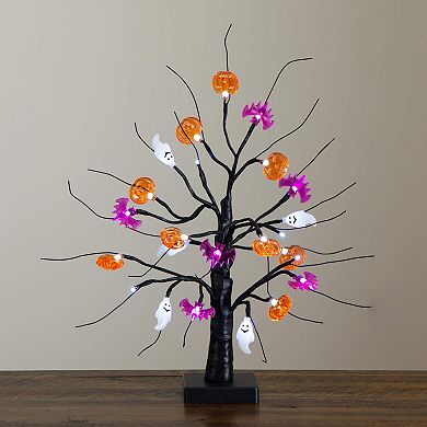 nearly natural 18-Inch Pre-Lit Artificial Halloween Ghost, Bats & Pumpkins Ornament Tree