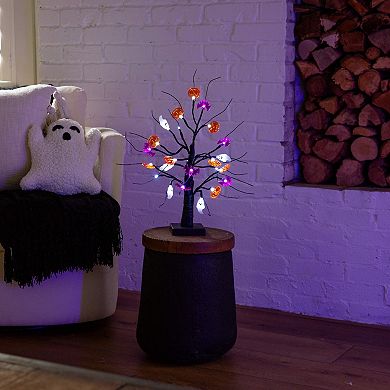 nearly natural 18-Inch Pre-Lit Artificial Halloween Ghost, Bats & Pumpkins Ornament Tree