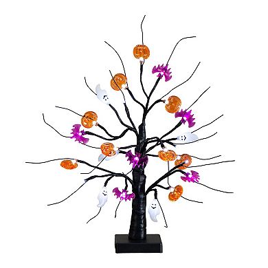 nearly natural 18-Inch Pre-Lit Artificial Halloween Ghost, Bats & Pumpkins Ornament Tree