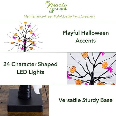 nearly natural 18-Inch Pre-Lit Artificial Halloween Ghost, Bats & Pumpkins Ornament Tree