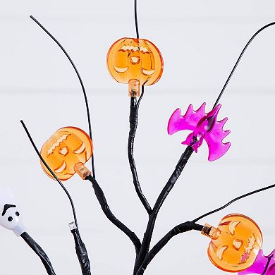 nearly natural 18-Inch Pre-Lit Artificial Halloween Ghost, Bats & Pumpkins Ornament Tree