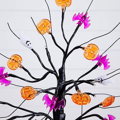 nearly natural 18-Inch Pre-Lit Artificial Halloween Ghost, Bats & Pumpkins Ornament Tree