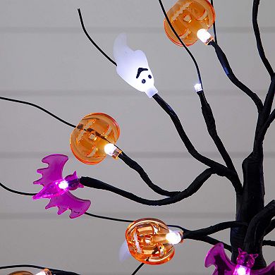 nearly natural 18-Inch Pre-Lit Artificial Halloween Ghost, Bats & Pumpkins Ornament Tree
