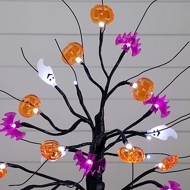 nearly natural 18-Inch Pre-Lit Artificial Halloween Ghost, Bats & Pumpkins Ornament Tree