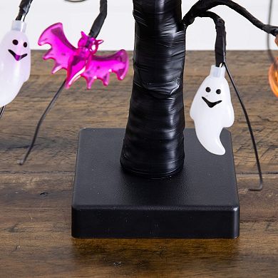 nearly natural 18-Inch Pre-Lit Artificial Halloween Ghost, Bats & Pumpkins Ornament Tree