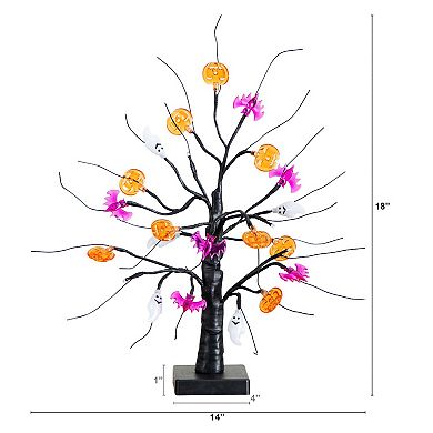 nearly natural 18-Inch Pre-Lit Artificial Halloween Ghost, Bats & Pumpkins Ornament Tree