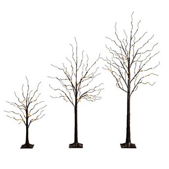 nearly natural 3 pk Artificial Birch Trees with Warm White LED Lights