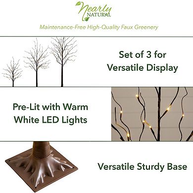 nearly natural 3-pk. Artificial Birch Trees with Warm White LED Lights