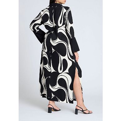 ELOQUII Women's Plus Size Printed Collared Maxi Dress