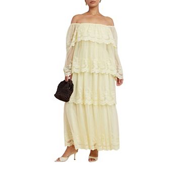 ELOQUII Women's Plus Size Tiered Lace Maxi Dress