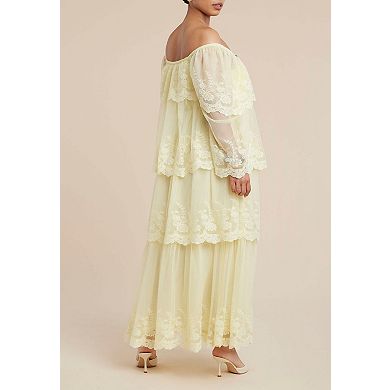 ELOQUII Women's Plus Size Tiered Lace Maxi Dress