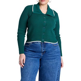 ELOQUII Women's Plus Size Oversized Collar Ribbed Sweater
