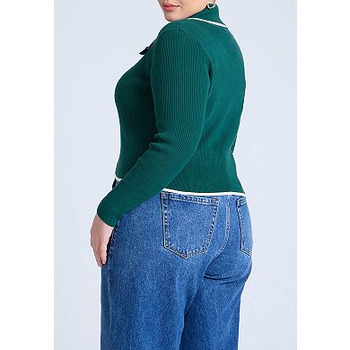 ELOQUII Women's Plus Size Oversized Collar Ribbed Sweater