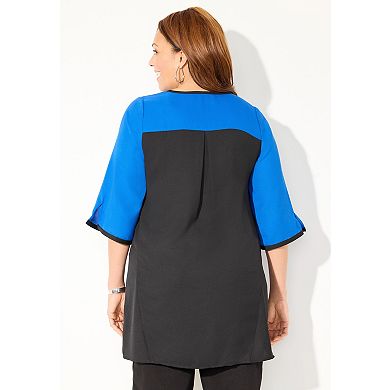Catherines Women's Plus Size Petite High-Low Contrast Blouse
