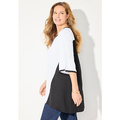 Catherines Women's Plus Size Petite High-Low Contrast Blouse