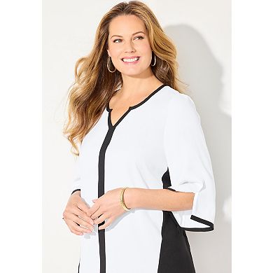 Catherines Women's Plus Size Petite High-Low Contrast Blouse