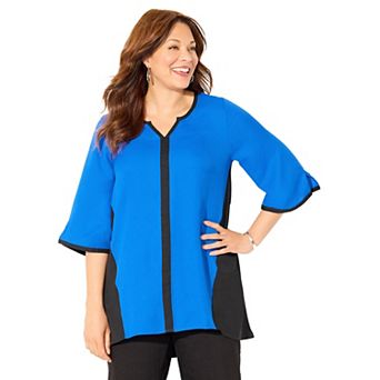 Catherines Women's Plus Size Petite High-Low Contrast Blouse