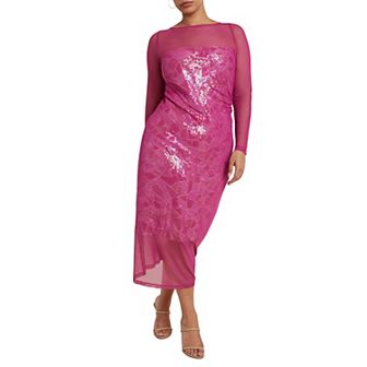 ELOQUII Women's Plus Size Sequin Dress With Sheer Layer