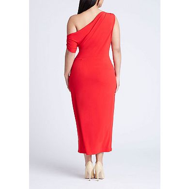 ELOQUII Women's Plus Size Off The Shoulder Tie Front Midi Dress