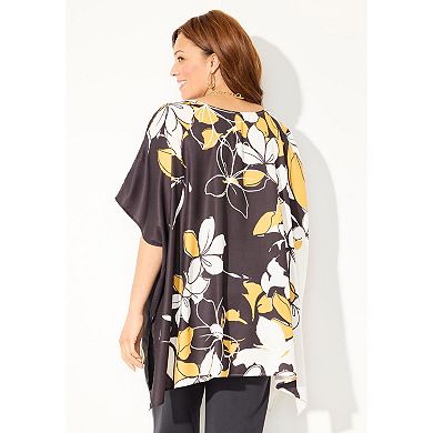 Catherines Women's Plus Size Printed Boatneck Poncho