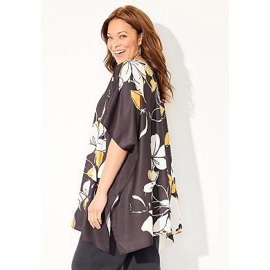 Catherines Women's Plus Size Printed Boatneck Poncho