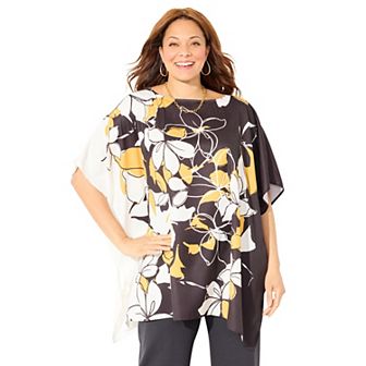 Catherines Women's Plus Size Printed Boatneck Poncho