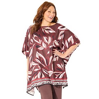 Catherines Women's Plus Size Printed Boatneck Poncho
