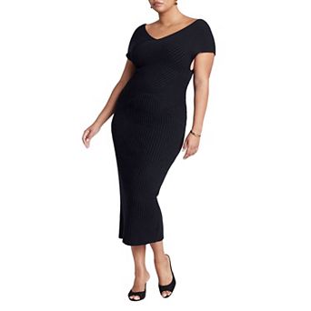 ELOQUII Women's Plus Size Cross Front Rib Midi Sweater Dress