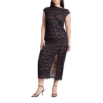 ELOQUII Women's Plus Size Lace Fitted Midi Dress