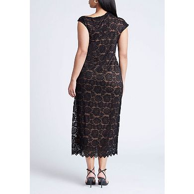 ELOQUII Women's Plus Size Lace Fitted Midi Dress