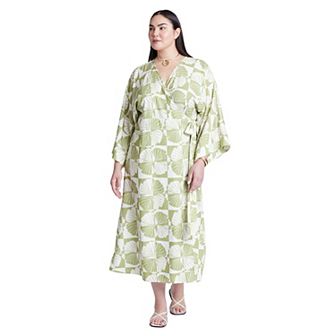 ELOQUII Women's Plus Size wrap Sleeve Maxi Wrap Dress