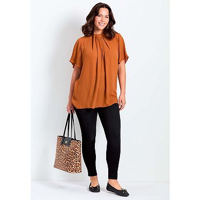 Avenue Women's Plus Size Twist Front Mockneck Flutter Sleeve Blouse