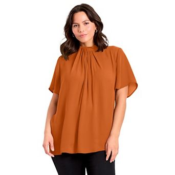 Avenue Women's Plus Size Twist Front Mockneck Flutter Sleeve Blouse