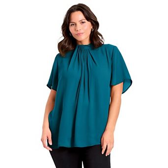 Avenue Women's Plus Size Twist Front Mockneck Flutter Sleeve Blouse
