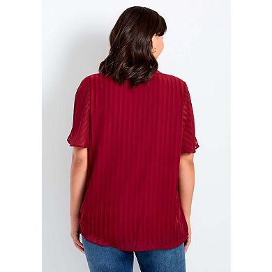 Avenue Women's Plus Size Split Neck Flutter Sleeve Blouse