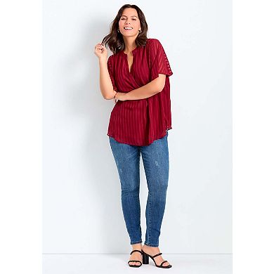 Avenue Women's Plus Size Split Neck Flutter Sleeve Blouse