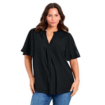 Avenue Women's Plus Size Split Neck Flutter Sleeve Blouse