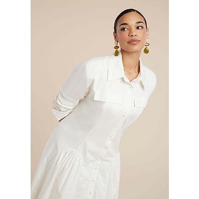 ELOQUII Women's Plus Size Shirred Godet Flare Poplin Dress