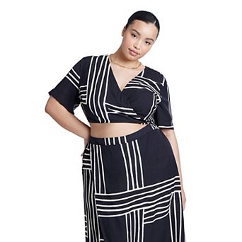 ELOQUII Women's Plus Size Printed Wrap Top