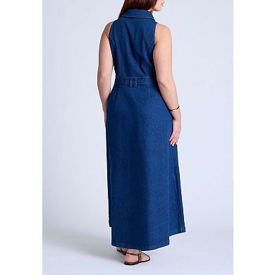 ELOQUII Women's Plus Size Sleeveless Denim Midi Dress