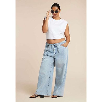 ELOQUII Women's Plus Size Drawstring Waist Lightweight Jean