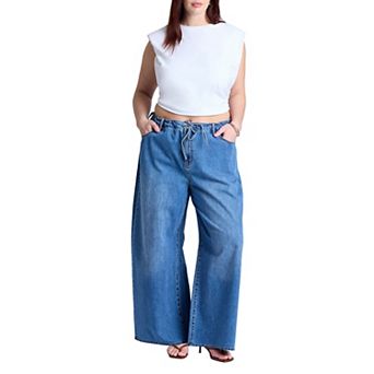 ELOQUII Women's Plus Size Drawstring Waist Lightweight Jean