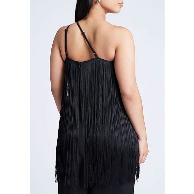 ELOQUII Women's Plus Size One-Shoulder Fringe Top