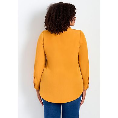 Avenue Women's Plus Size Pleated Button Down Shirt