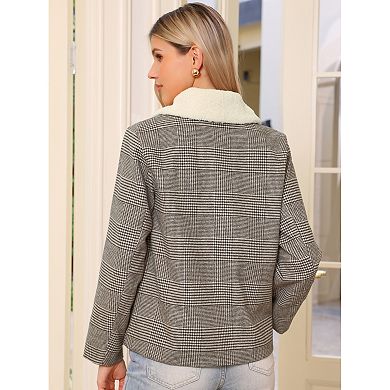 Houndstooth Jacket for Women's Peter Pan Collar Long Sleeve Button Down Vintage Winter Coat