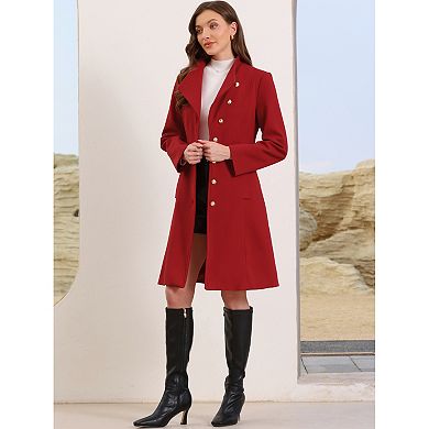 Pea Coat for Women Winter Stand Collar Button Down Mid Long Coats Outerwear with Belt