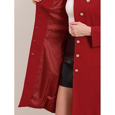 Pea Coat for Women Winter Stand Collar Button Down Mid Long Coats Outerwear with Belt