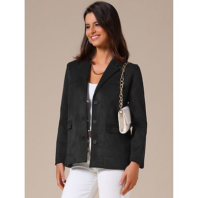 Women's Faux Suede Blazer Jacket Vintage Casual Button Down Long Sleeve Blazer with Pockets