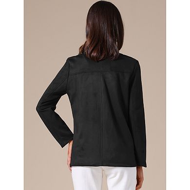 Women's Faux Suede Blazer Jacket Vintage Casual Button Down Long Sleeve Blazer with Pockets
